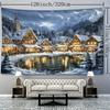 1pc Nordic Snowy Christmas Town Tapestry - Cozy Winter Scene with Snow-Covered Houses, Warm Lights & Starry Night Sky, Bohemian Home Decor for Living