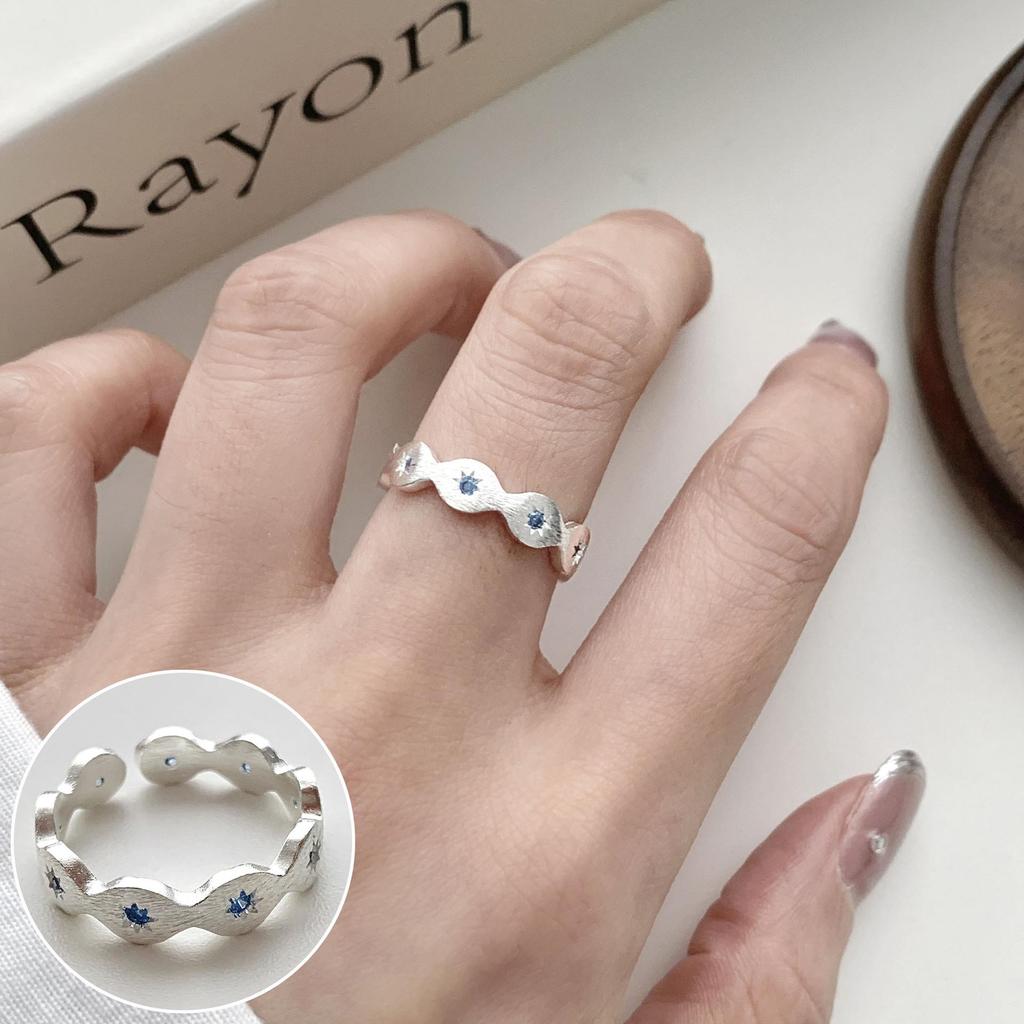 Elegant S925 Silver-Plated Light Blue Open Ring for Women - Versatile, Fashionable, and Luxurious Index Finger Design.