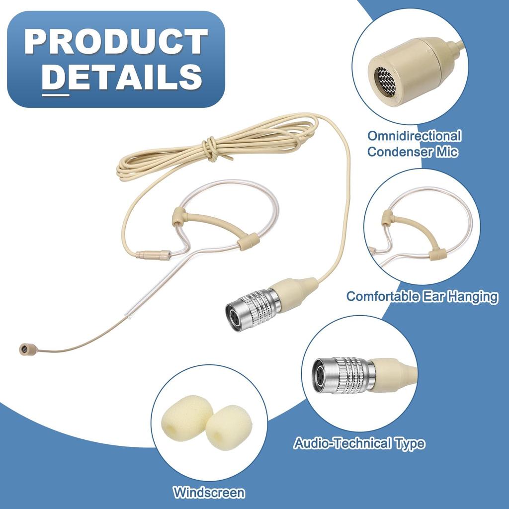 uxcell Mono Ear-hook Headset Microphone, Over-ear Type Omnidirectional Wired Condenser Mic with 3.5mm Audio-Technica Type Plug, 3.9ft Cable, Beige