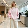 Sporty Workout Tops Women Mock Neck Striped Sweatshirt, Oversized Long Sleeve Pullover Top for Fall, Casual Half Turtleneck Shirt with Ribbed Cuffs
