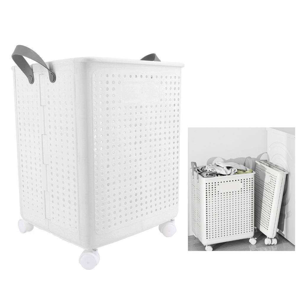 Foldable Laundry Basket with 4 Wheels Space Saving Portable Storage Hamper for Clothing Toys Home Sundries