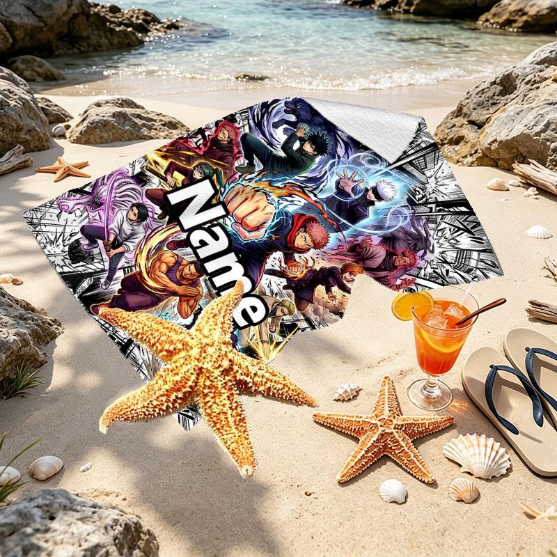 Custom Name Personalized Jujutsu Kaisen Print Beach Towel, for Trip Camping Beach Party Home Decor, Birthday Gift for Family & Friends