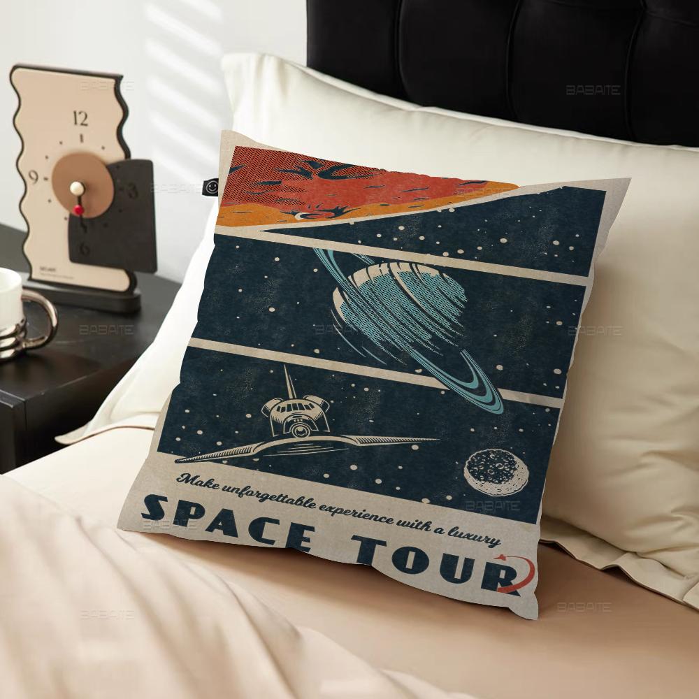 Art Painting Space Retro Alien Travel Landscape Cushion Cover Pillowcase Upholstery Sofa Throw Pillow Home Decor Pillowcas