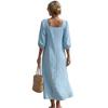 Abito midi casual da donna a vestibilità larga con maniche a sbuffo, scollo quadrato frontale e tessuto leggero