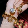 Gold Cloisonné Pendant Necklace & Auspicious Gourd Bracelet with Eight Treasures Design
