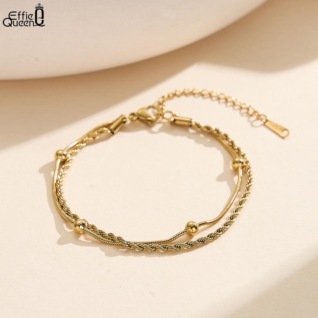 EFFIE QUEEN Stainless Steel 18k Gold Chopin & Snake Chain Bracelet Simple Jewelry for Women, Men Banquet Party Hand Gift STCB10