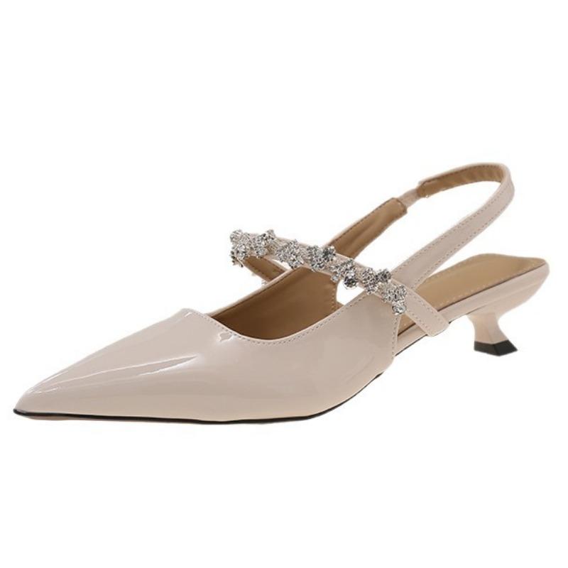 One word with rhinestone sandals women's summer new bag head half drag flat shoes pointed single shoes women's outer wear