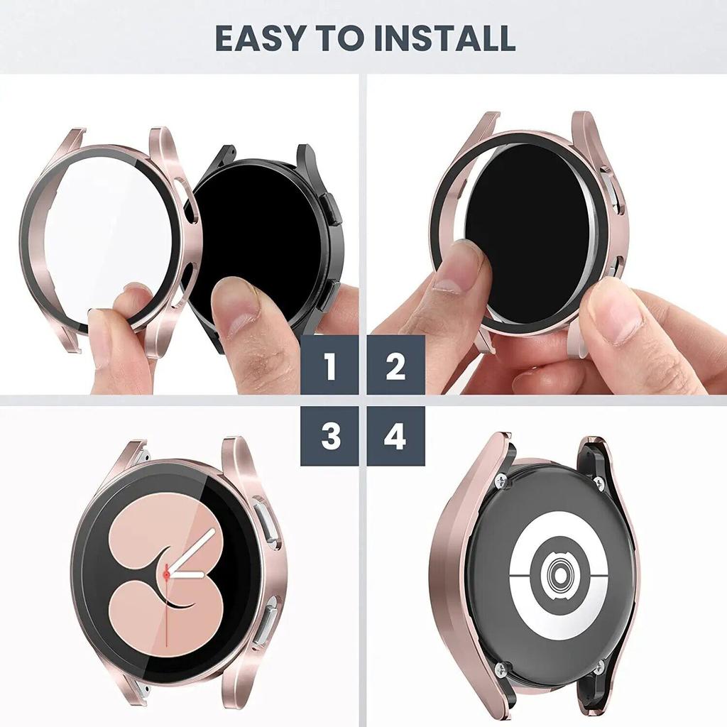 Glas + Hülle für Samsung Galaxy Watch 4 44 mm 40 mm Zubehör PC Rundum-Anti-Fall-Stoßstangenabdeckung + Displayschutzfolie Galaxy Watch 5