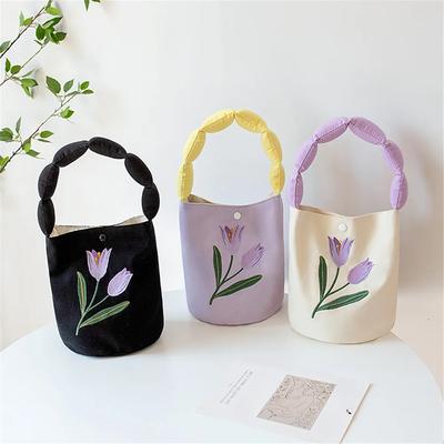 Fashion Floral Mini Lunch Bag Women's Handbags Simple Canvas Underarm Shoulder Bags Student Girls Cloth Bucket Bag Purse