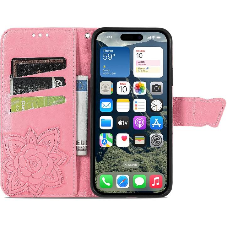 

Case for iPhone 16, iPhone 16 Case Glitter with Card Slots Flip Wallet Case for Women Diamond Butterfly Shockproof Protective Case for iPhone 16 6.1 чёрный