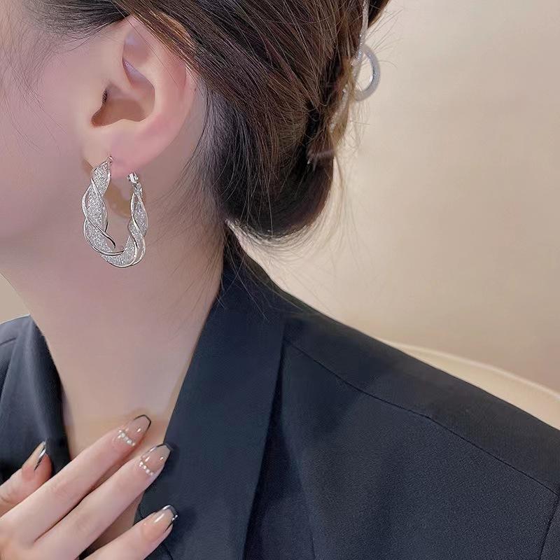 Premium Light Luxury Circle Earrings Metal Super Flash Earrings Niche Design Cold Wind Earrings Women