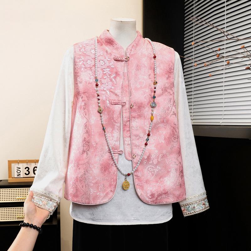 Spring Women s Chinese Style Frog Button Embroidered Jacquard Vest Two-Piece Set XL (85-100 jin)