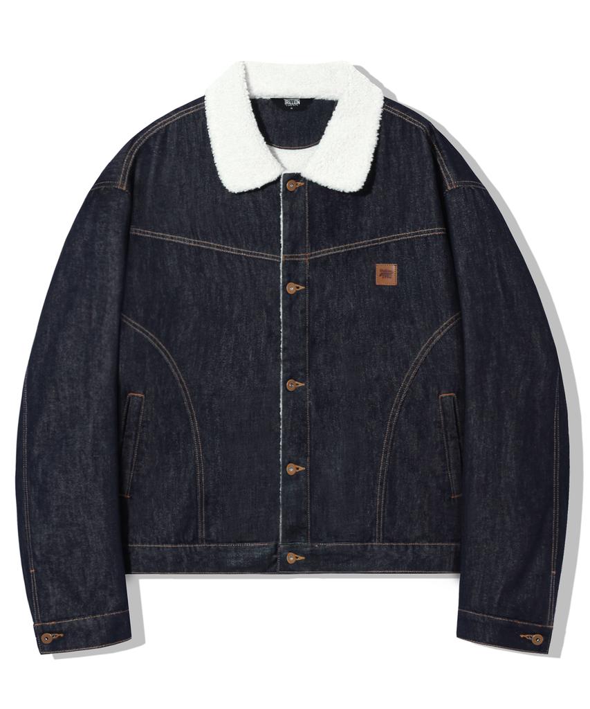 Trillion Leather Patch Sherpa Denim Jacket_Indigo