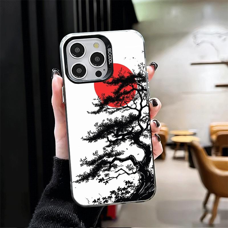 Japanese Minimalist Pine Tree Shockproof Phone Case for iPhone 17 Air 16 16E 15 Pro Max 14 Plus 13 Mini 12 Back Cover Anti Fall