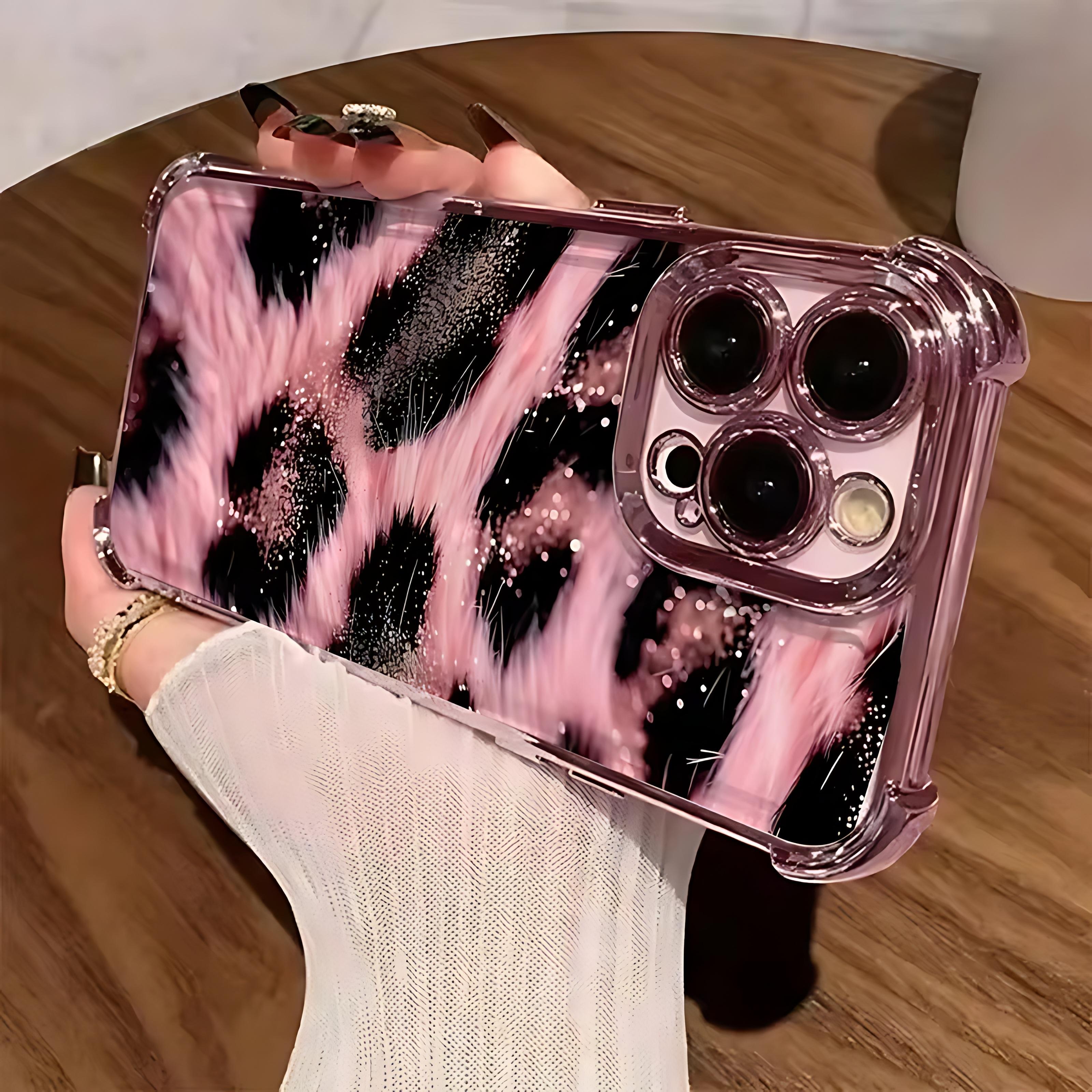 

Pink Leopard Print Black Plating Phone Case For Google Pixel 10 9 8 7 9a 8a 7a Pro XL 5G Anti Fall Airbag Pixel 7a