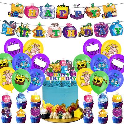 Blox Fruits Birthday Party Decoration Including Banner Cupcake Toppers Balloons