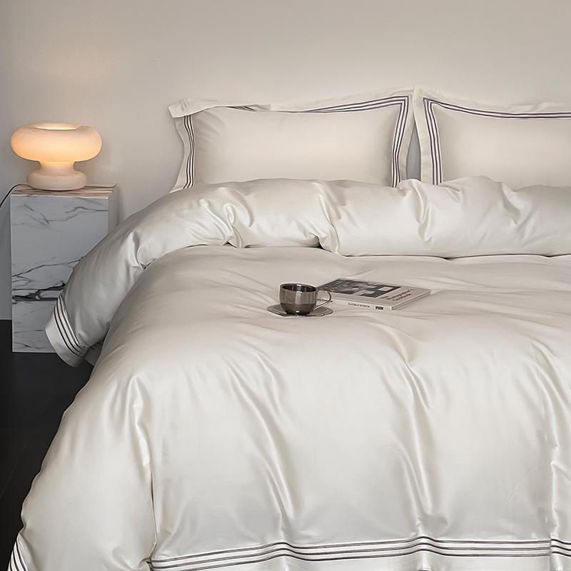 1000TC Egyptian Cotton Hotel Embroidery Bedding Set Duvet Cover Flat Fitted Sheet Pillowcases Solid