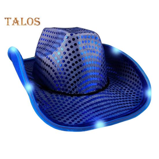 LED Light-Up Cowboy Hat Retro Western Style Luminous 5 Color Available Sunshade Sequin Cap Christmas Party Nightclubs Performance Photo Prop Cap