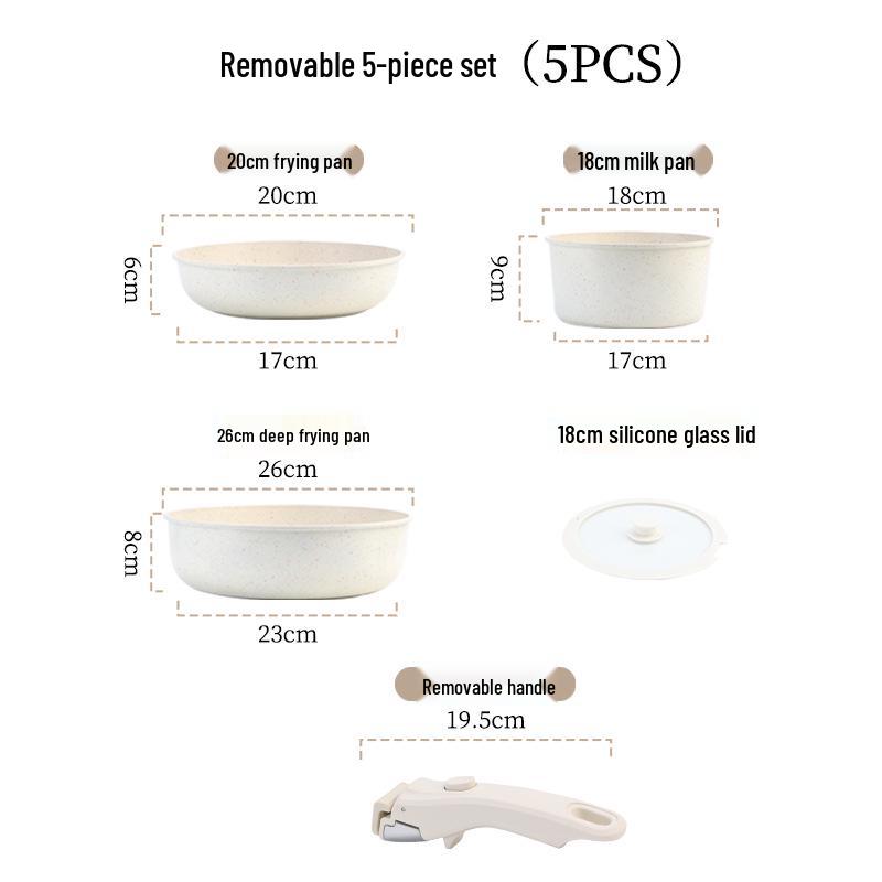 Detachable Handle Non-Stick Maifan Stone Cookware Set: Stir-Fry & Flat-Bottomed Pan for Induction Cookers.