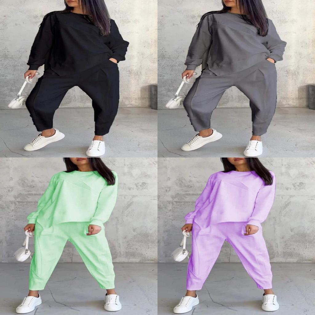 Fall Winter Womens Casual Sweatsuit With Pockets And Spliced Design For Streetwear Style