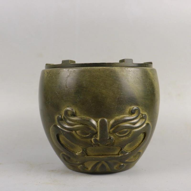 Antique Copper Beast Face Creative Fire Stove Charcoal Ceremony Tea Brewing Device Retro Old-Fash Diameter12High11cmi1