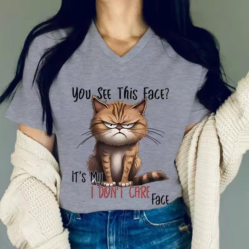 

Женская одежда с 3D-принтом Футболка с принтом «Злой кот» «ЭТО МОЕ МНЕ ВСЕ РАВНО» Смешные футболки Футболки и блузки с V-образным вырезом с графическим принтом Любитель кошек 6XL