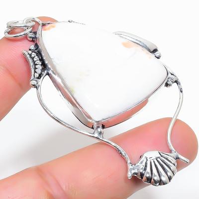 Natural Scolecite Gemstone Handmade 925 Sterling Silver Pendant 2.88" y0B53