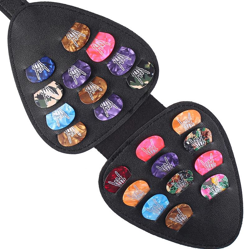 Large Capacity Black PU Leather Guitar Pick Storage Bag