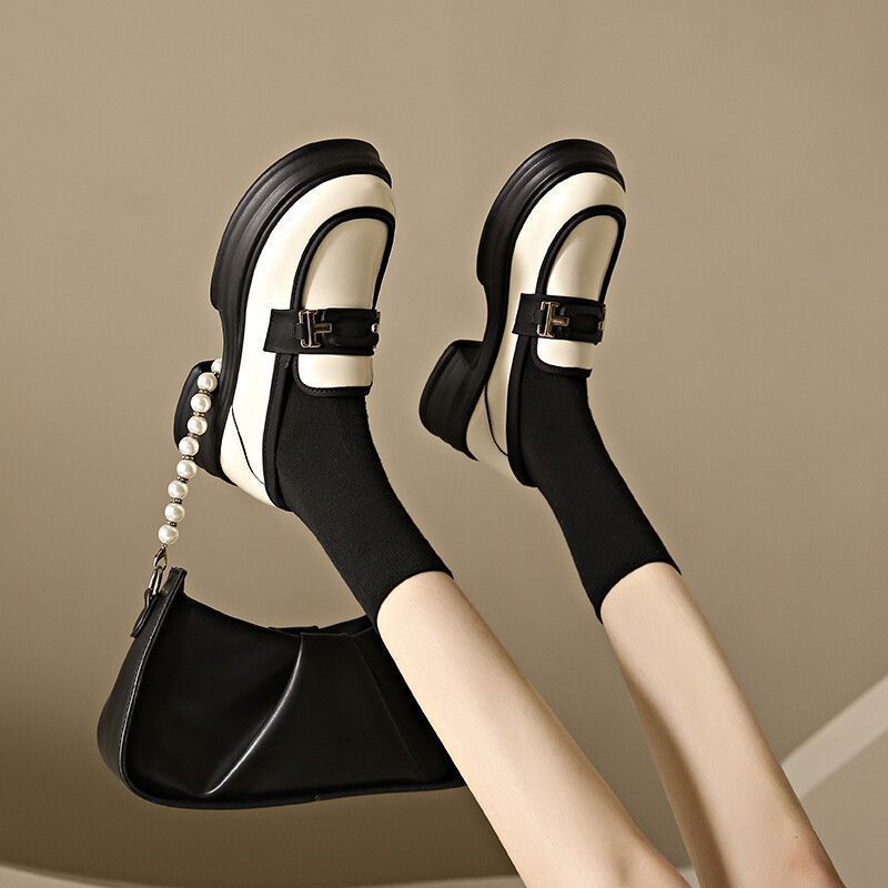 Platform British Style Small Leather Shoes Women's 2025 New Spring and Autumn Thick Heel Fashion Round Head One Pedal Casual Loafers