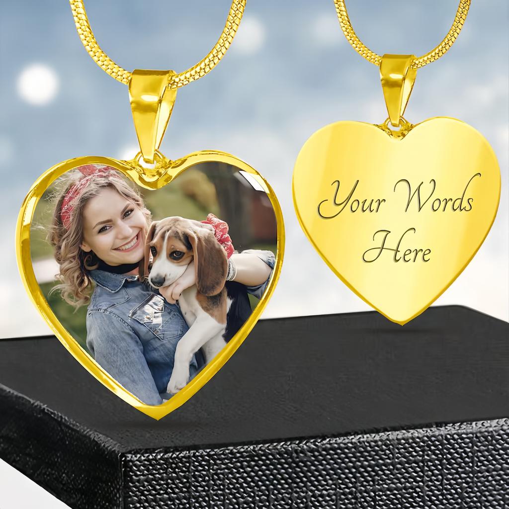 Amaxer Personalisierte Herzfarbe Foto Halskette Benutzerdefinierte Bild Text Gravur Runde Form Edelstahl Anhänger Schmuck Geschenk