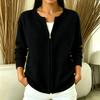 Women's Knit Full Zip Jacket Color Round Neck Loose Fit Casual Outerwear