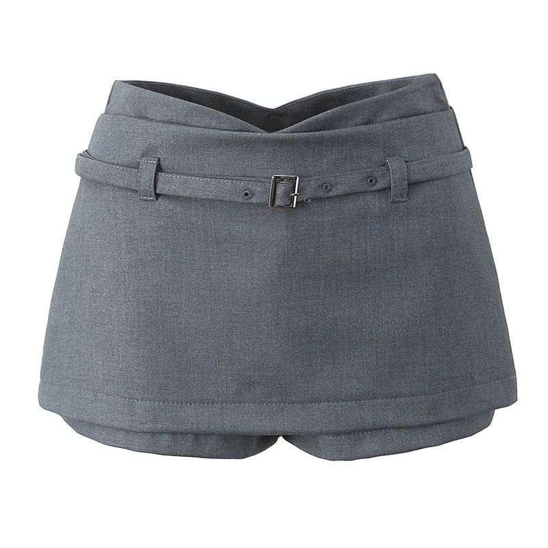 

Deadly Sexy Women Pure Desire Gyaru Style V Waist Anti-exposure Suit Skirt A Word Sheath Fake Two-Piece Culottes Grey V waist (with belt) L