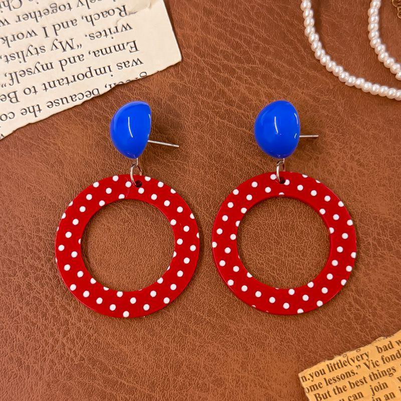 Retro Hong Kong Red Color Block Exaggerated Luxury Dangle Earrings - 2025 Vacation Style