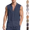 Plain-coloured Linen Men’s Casual Collared Breathable Sleeveless Shirt
