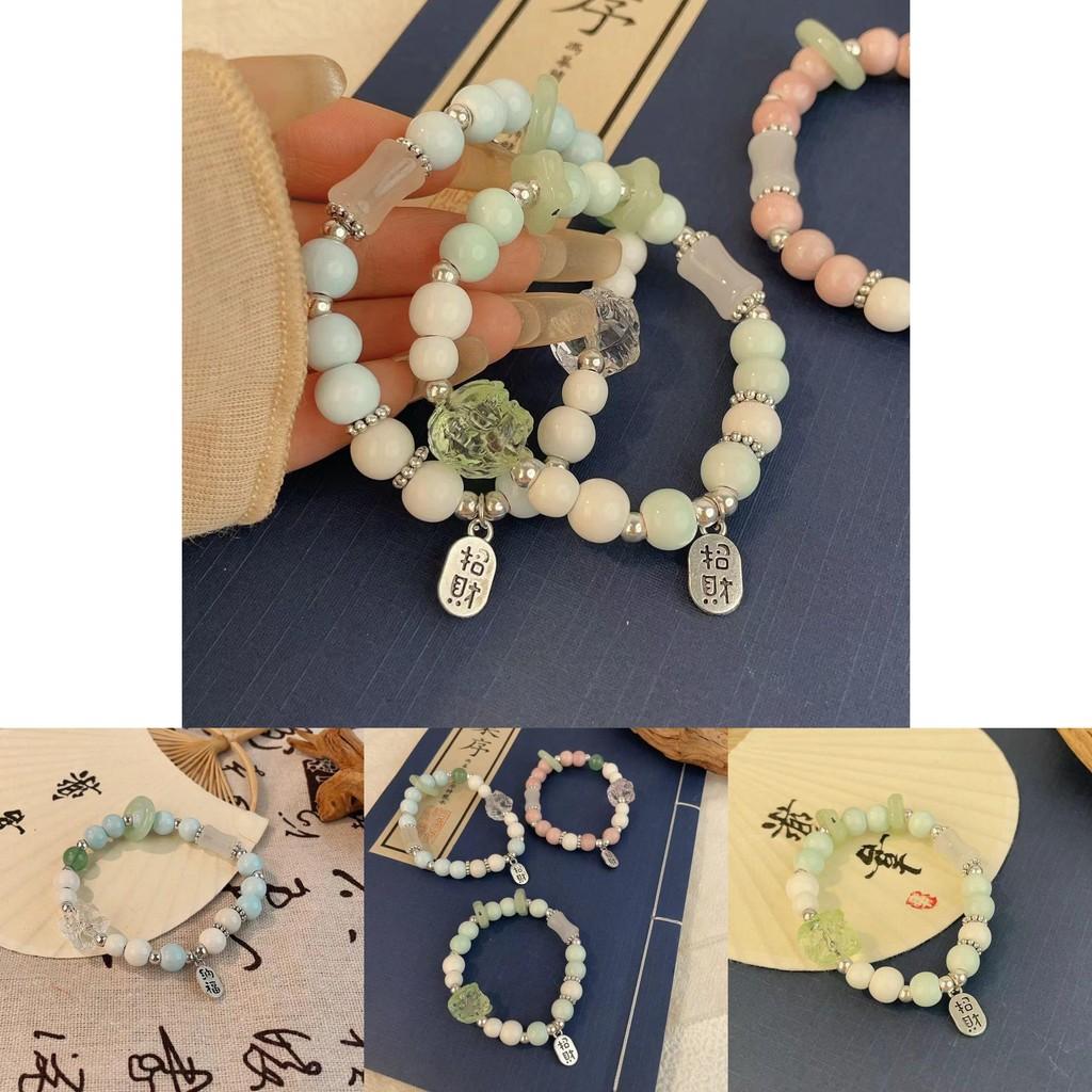 Modern Chinese Pink Ceramic Bead Bracelet With Lion Head For Travel Souvenirs