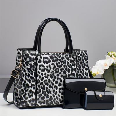 Nieuw Hoge Uitstralingsniveau Luipaardprint Splicing Moedertas Drie Sets van Mode Grote Capaciteit Enkele Schoudertas Alle Crossbodytas