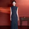 Azul sem mangas estilo nacional novo chinês diário Suzhou longo cheongsam melhorado jovem 1011 novo feminino alto senso