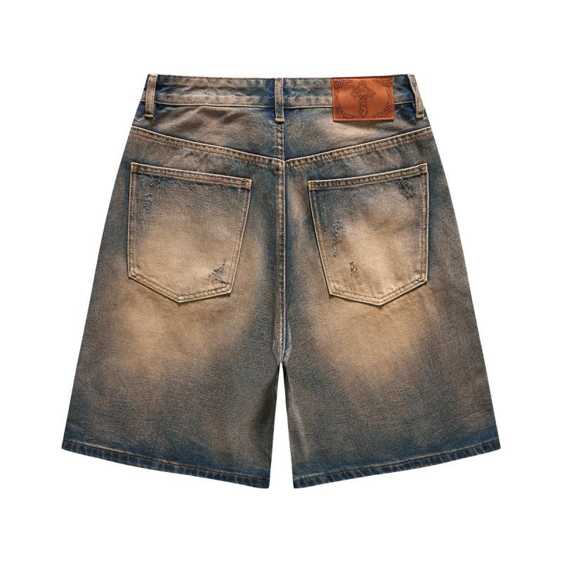 Vintage Washed Denim Shorts Men Women Relaxed Straight Cut Mid-Rise 5/8 Length Cotton Jeans 2026
