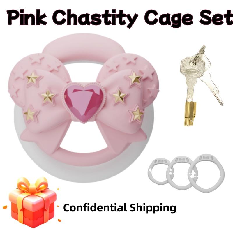 Newly Released Gemstones Cute Bow Tie ABS Plastic Male Chastity Device Penis Bondage Cage Cock Lock Adult Sex Toys for Men Game
