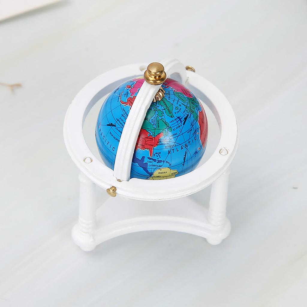 Dollhouse Study Living Room Decoration Rotatable Mini Globe for 1/12 Scale Doll (White)