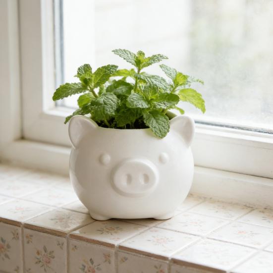3D Printed Cute Pig Planter Cartoon Animal Shaped Cactus Flower Pot with Drainage Hole for Home Office Desk Decor