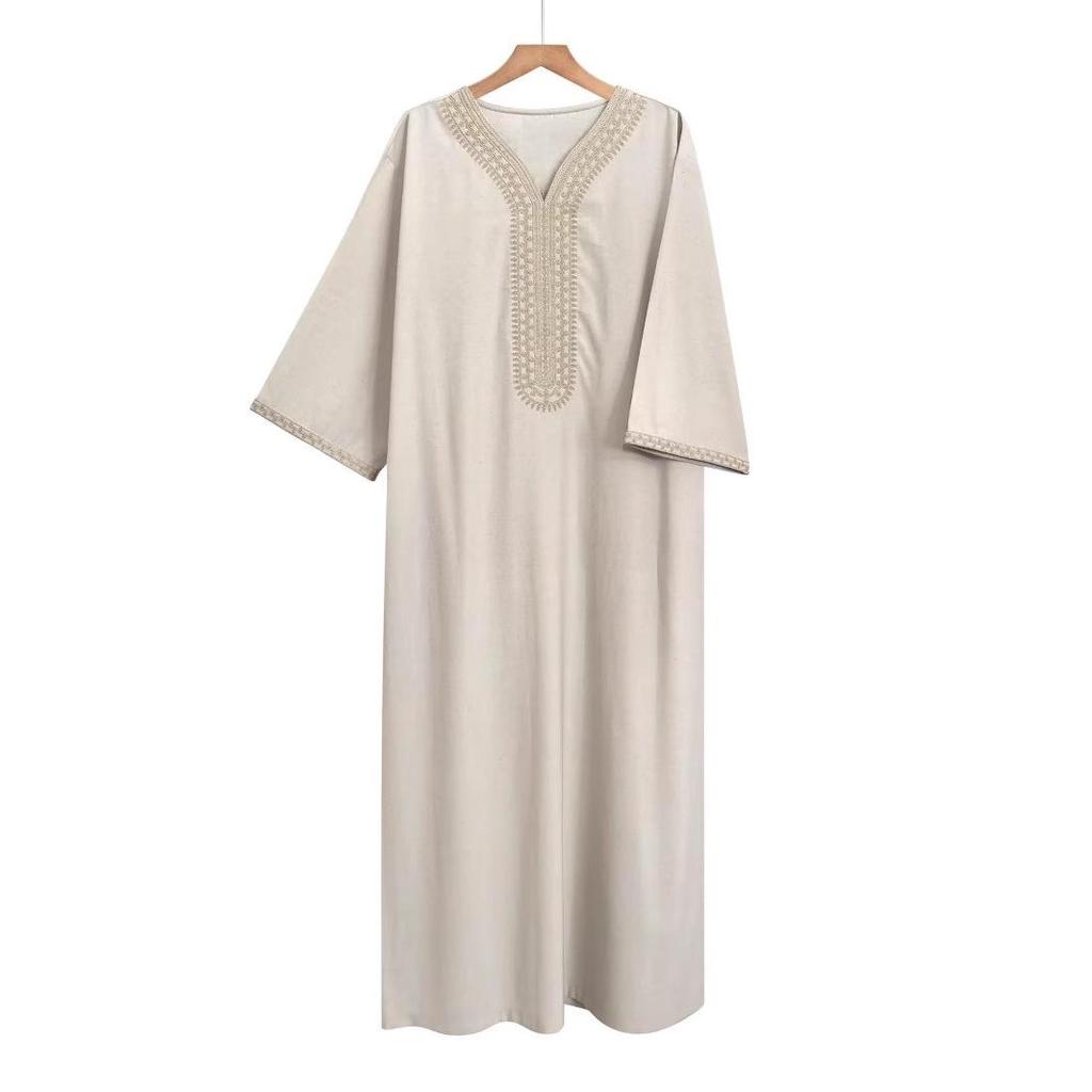 2025 Premium Heren Thobe met Borduurwerk en Zakken, Korte Mouwen