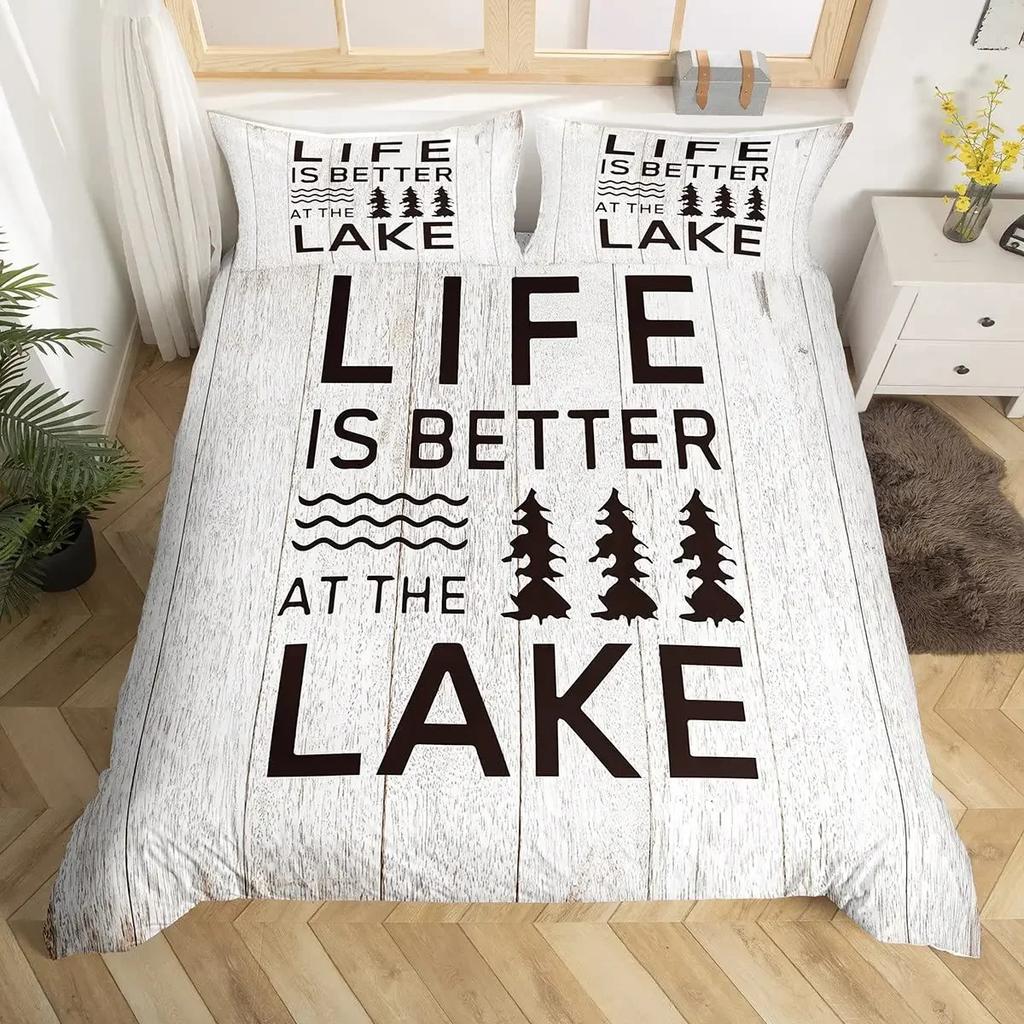 Fishing Hunting Duvet Cover Set Queen Lake House Comforter Cover Fishing Pole Paddle Bedding Set For Boys Girls Farmhouse Decor