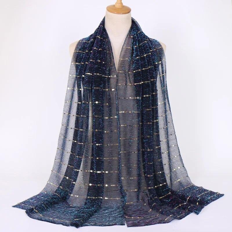 Summer Lurex Glitter Scarf Elegant Lightweight Elastic Shawl For Women Fashion Sparkly Sequined Party Shawls 180*65cm
