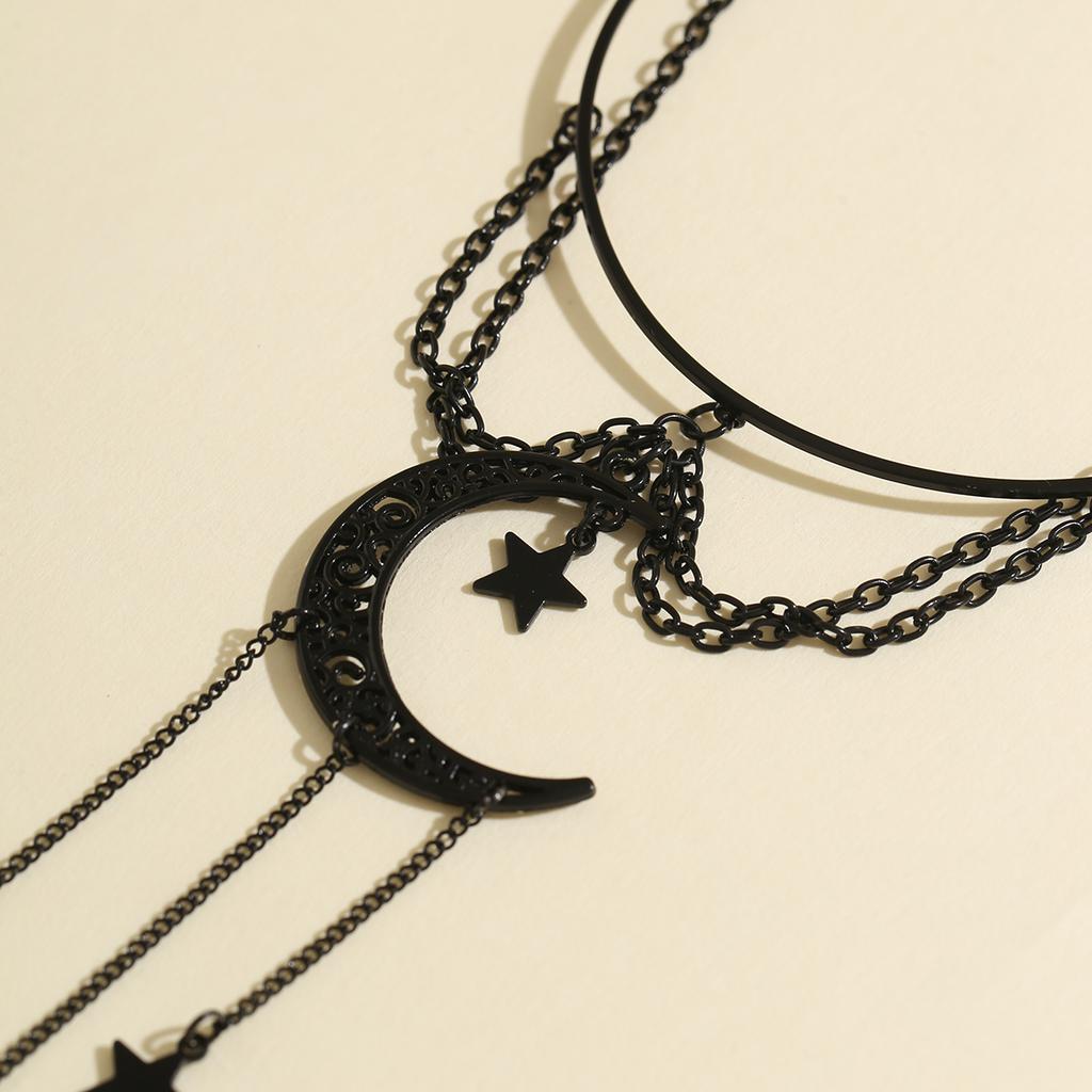 Gothic Hollow Moon Star Pendant Upper Arm Bracelet Punk Black Metal Tassel Open Arm Bracelet Women's Hip Hop Bangle Jewelry