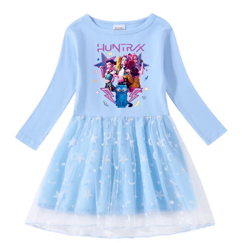 4 Color Kids Girls Kpop Mira Zoey Rumi Hunters Printed Mesh Dress