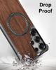 Eary Luxury Wood Frameless Case for Samsung Galaxy S25 S24 Ultra 360°Rotatable Magnetic Ring Stand Shockproof Bumper Phone Cover