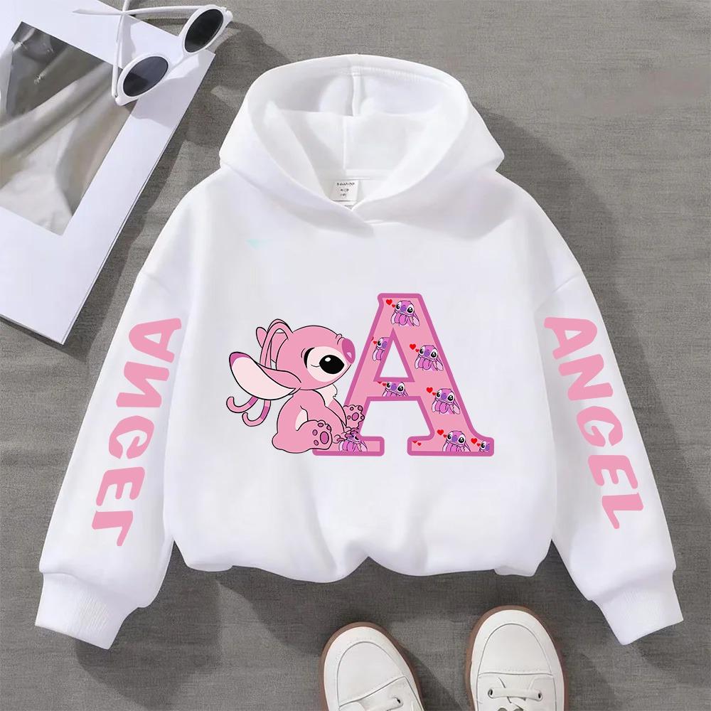

Stitch Hoodies Angel Letter A B C D E F Children Pullover Kid Casual Clothes Anime Kids Sweatshirts for Girl Boy Cartoons Tops 110