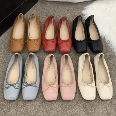Mode Zacht PU Leer Strik Balletschoenen Vrouw Vierkante Neus Platte Schoenen Gezellige Opvouwbare Moccasins Vrouw Bruiloft Loafers Bruids Dans Ballerina