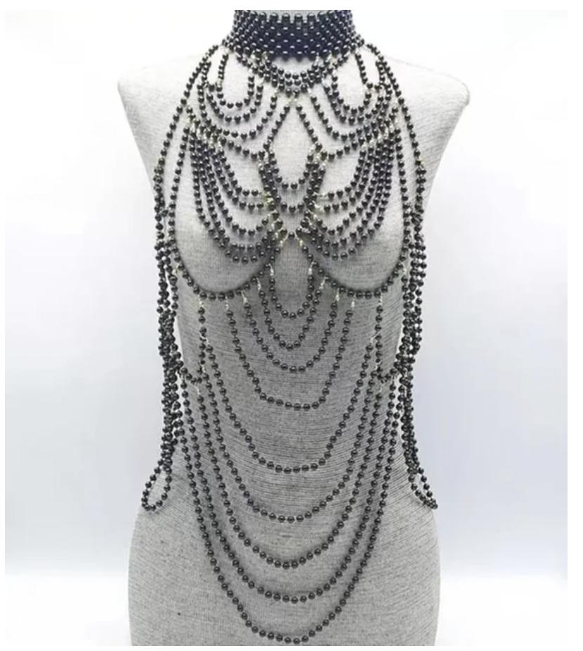 Sexy Accessoires Damen Bikini Perlen Brustkette Körperkette Schmuck Komplett Handgefertigt BH Mit Fransen Für Strand Nachtclub Taillenkette